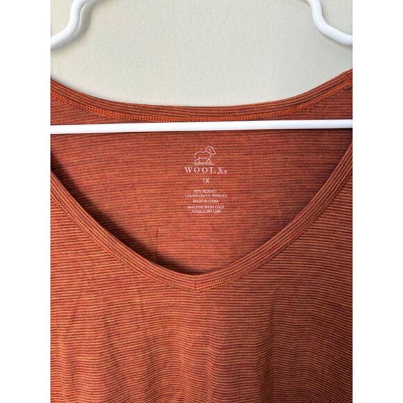 Woolx Merino Wool Blend Rust Brown Stripe Long-Sleeve Scoop-Neck Tunic Top 1X - Picture 2 of 5